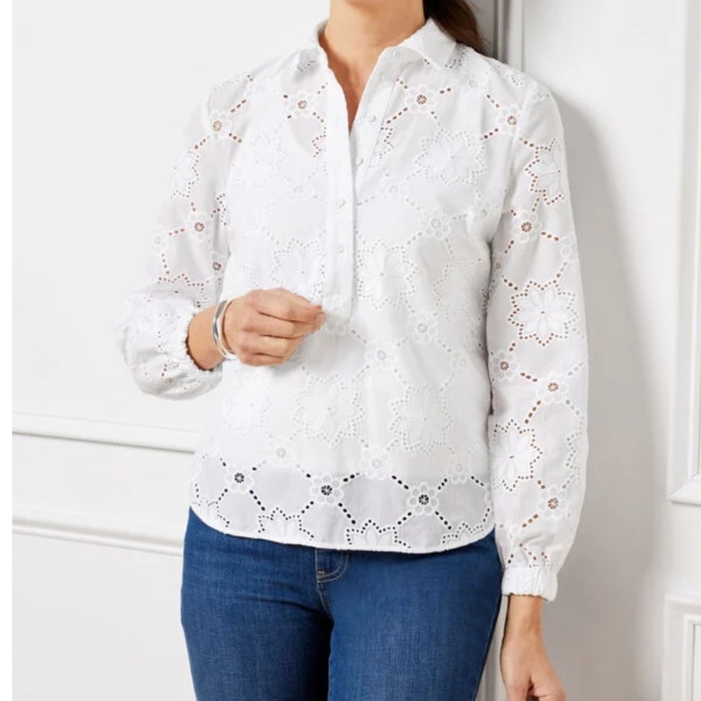 Talbots Women's Eyelet Short Shirt in White